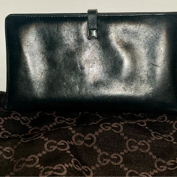 Vintage Gucci Black Leather Long Bifold Flap Wallet.  Clean Corners! - Picture 3 of 10